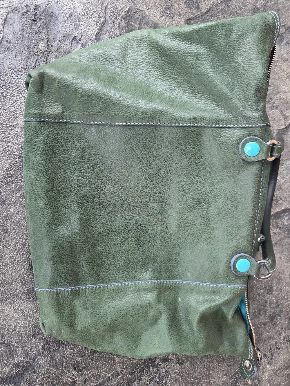 Gabs Green Leather Satchel with Turquoise Accents